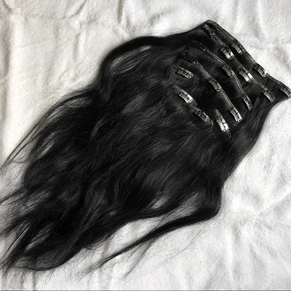 20 Inch Jet Black Remy Human Hair Clip Extentions